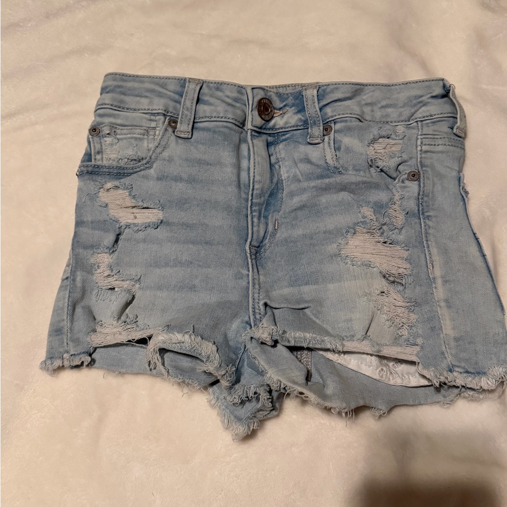 American Eagle Outfitters Light Blue Ripped Jean Shorts